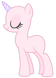 Size: 766x1072 | Tagged: safe, artist:artist:sunsetbasesgalore, imported from derpibooru, oc, oc only, pony, unicorn, bald, base, eyelashes, eyes closed, female, horn, mare, simple background, smiling, solo, transparent background, unicorn oc