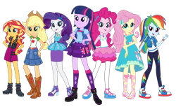 Size: 640x391 | Tagged: safe, artist:princeshiningarmormlp, imported from derpibooru, applejack, fluttershy, pinkie pie, rainbow dash, rarity, sci-twi, sunset shimmer, twilight sparkle, alicorn, human, equestria girls, equestria girls series, clothes, converse, geode of empathy, geode of shielding, geode of sugar bombs, geode of super speed, geode of super strength, hand on hip, humane five, humane seven, humane six, jacket, magical geodes, pantyhose, rah rah skirt, rarity peplum dress, shoes, simple background, skirt, sneakers, transparent background, twilight sparkle (alicorn), vector