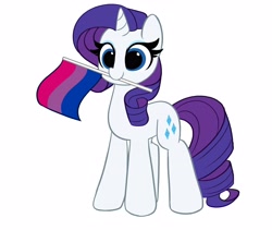 Size: 4096x3456 | Tagged: safe, artist:kittyrosie, imported from derpibooru, rarity, pony, unicorn, bisexual pride flag, cute, female, headcanon, high res, holding a flag, lgbt headcanon, mare, mouth hold, pride, pride flag, raribetes, sexuality headcanon, smiling, solo