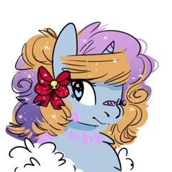 Size: 500x500 | Tagged: safe, artist:chyoatas, imported from derpibooru, oc, oc only, pony, unicorn, bandaid, bandaid on nose, bow, ethereal mane, hair bow, heart eyes, horn, one eye closed, simple background, smiling, solo, starry mane, unicorn oc, white background, wingding eyes, wink