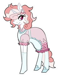 Size: 586x704 | Tagged: safe, artist:lemonbreadison, imported from derpibooru, oc, oc only, pony, unicorn, apron, clothes, crossdressing, eyelashes, femboy, horn, male, simple background, smiling, solo, stallion, unicorn oc, white background