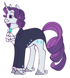 Size: 510x566 | Tagged: safe, artist:pigeorgien, imported from derpibooru, rarity, pony, unicorn, alternate hairstyle, clothes, female, mare, redesign, solo, suit, unshorn fetlocks