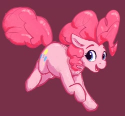 Size: 1590x1479 | Tagged: safe, artist:dummyhorse, artist:phutashi, imported from derpibooru, pinkie pie, earth pony, pony, atg 2021, cute, diapinkes, happy, jumping, looking at you, newbie artist training grounds, simple background, smiling, solo