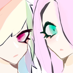 Size: 1080x1080 | Tagged: safe, artist:菜c, imported from derpibooru, fluttershy, rainbow dash, human, bust, humanized, pastel, portrait