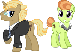 Size: 1989x1380 | Tagged: safe, artist:m99moron, artist:toughbluff, edit, imported from derpibooru, vector edit, golden gavel, lady justice, swift justice, vance van vendington, earth pony, pony, background pony, crack shipping, cute, female, glasses, goldenjustice, male, mare, shipping, simple background, smiling, straight, suit collar, tail bun, transparent background, vector