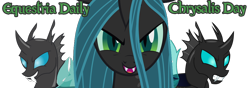 Size: 1000x350 | Tagged: safe, imported from derpibooru, queen chrysalis, changeling, equestria daily, banner, chrysalis day, looking at you, simple background, transparent background