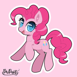 Size: 900x900 | Tagged: safe, artist:piripaints, imported from derpibooru, pinkie pie, earth pony, pony, cute, diapinkes, ear fluff, happy, looking at you, open mouth, pink background, simple background, smiling, solo