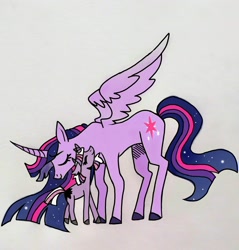 Size: 2152x2251 | Tagged: safe, artist:citi, imported from derpibooru, twilight sparkle, oc, oc:tiara, alicorn, hybrid, the last problem, female, high res, interspecies offspring, mother and child, mother and daughter, offspring, older, older twilight, parent:lord tirek, parent:twilight sparkle, parents:twirek, princess twilight 2.0, twilight sparkle (alicorn)