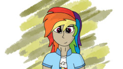 Size: 1920x1080 | Tagged: safe, artist:harleneap, imported from derpibooru, rainbow dash, human, animated, dashface, female, gif, humanized, multicolored hair, rainbow hair, so awesome, solo