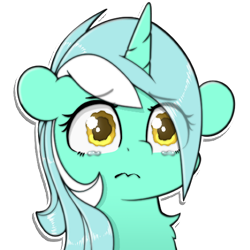 Size: 512x512 | Tagged: safe, artist:llametsul, imported from derpibooru, lyra heartstrings, pony, unicorn, 3:, atg 2021, bust, crying, cute, eye clipping through hair, eye shimmer, female, floppy ears, mare, natg 2021, newbie artist training grounds, sad, sadorable, simple background, solo, sticker, teary eyes, transparent background