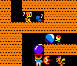 Size: 448x384 | Tagged: safe, artist:derek the metagamer, imported from derpibooru, ocellus, smolder, oc, oc:derek the metagamer, changedling, changeling, dragon, human, 8-bit, aseprite, bomb, bomberman, boulder, boulder dash, cave, fire, fire breath, miner, pixel art, pride month, weapon