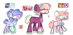 Size: 2960x1450 | Tagged: safe, artist:dazey-the-goat, imported from derpibooru, big macintosh, cheerilee, pinkie pie, sunburst, twilight sparkle, vapor trail, oc, earth pony, pegasus, pony, unicorn, bandana, bowtie, clothes, female, glasses, high res, magical lesbian spawn, mare, offspring, parent:big macintosh, parent:cheerilee, parent:pinkie pie, parent:sunburst, parent:twilight sparkle, parent:vapor trail, parents:cheerimac, parents:pinkieburst, parents:vaporlight, screencap reference, simple background, straw in mouth, sweater, transparent background