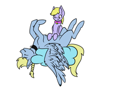 Size: 1600x1200 | Tagged: safe, alternate version, artist:rimmi1357, imported from twibooru, oc, oc only, oc:star lite, oc:windswept skies, pegasus, pony, bell, bell collar, bellyrubs, braid, charm, cloud, collar, duo, male, on back, simple background, stallion, upside down, white background