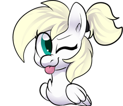 Size: 592x508 | Tagged: safe, artist:shibaroll, imported from twibooru, oc, oc only, oc:luftkrieg, pegasus, pony, bust, cute, female, filly, mare, one eye closed, ponytail, simple background, solo, tongue out, white background, wink, winking at you