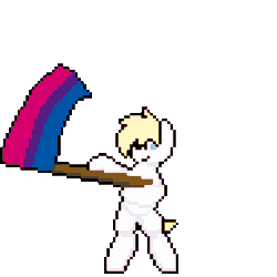 Size: 384x384 | Tagged: safe, alternate version, artist:bitassembly, editor:seiken, imported from twibooru, part of a set, oc, oc only, oc:aryanne, pegasus, pony, animated, bipedal, bisexual pride flag, bitassembly's flag ponies, flag waving, nazi, nudity, pixel art, pride, pride flag, simple background, solo, transparent background