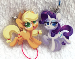 Size: 1220x958 | Tagged: safe, artist:dawnfire, imported from twibooru, applejack, rarity, charm, irl, keychain, photo, smiling