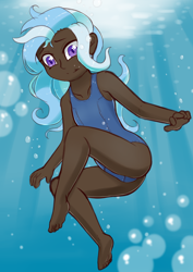 Size: 2480x3508 | Tagged: safe, artist:fearingfun, imported from twibooru, silverstream, human, barefoot, clothes, cute, feet, female, humanized, looking at you, solo, swimming, swimsuit, underwater