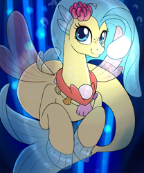 Size: 1500x1800 | Tagged: safe, artist:evomanaphy, imported from twibooru, princess skystar, seapony (g4), my little pony: the movie, cute, jewelry, necklace, paywalled source, pearl, shell, smiling at you, solo, underwater