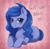 Size: 961x934 | Tagged: safe, artist:evomanaphy, imported from twibooru, paywalled source, oc, oc only, oc:shadow blue, earth pony, pony, abstract background, earth pony oc, female, heart, looking at you, mare, prone, smiling at you, solo