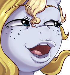 Size: 907x964 | Tagged: safe, artist:evomanaphy, imported from twibooru, oc, oc only, oc:evo, female, funny face, open mouth, paywalled source, poggers, reaction image, simple background, solo, white background