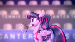 Size: 705x396 | Tagged: safe, artist:silshadnic, imported from twibooru, twilight sparkle, clothes, skirt, sports, tennis