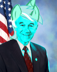 Size: 1189x1491 | Tagged: source needed, safe, imported from twibooru, lyra heartstrings, human, pony, unicorn, american flag, edited photo, flag, looking at you, photo, ron paul