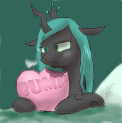 Size: 791x800 | Tagged: safe, anonymous editor, artist:themiles, edit, imported from twibooru, queen chrysalis, changeling, biting, bump, cute, cutealis, eat, heart, love, nom, png, solo