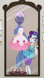 Size: 1040x1800 | Tagged: safe, anonymous editor, artist:bevin brand, edit, imported from twibooru, rarity, oc, oc:azure/sapphire, equestria girls, banned from derpibooru, clothes, crossdressing, dress, equestria girls-ified, femboy, male, needs more jpeg, pink dress, unauthorized edit, watermarkless