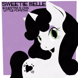 Size: 4200x4200 | Tagged: safe, artist:shellah, imported from twibooru, sweetie belle, pony, unicorn, album cover, alternate cutie mark, limited palette, needs more jpeg, style emulation