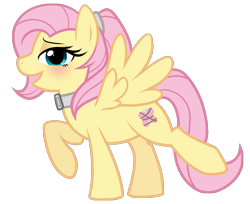Size: 2060x1682 | Tagged: safe, artist:shellah, imported from twibooru, fluttershy, pegasus, pony, alternate cutie mark, alternate hairstyle, collar, female, femsub, fluttersub, fluttertied, png, simple background, submissive, transparent background, vocaroo