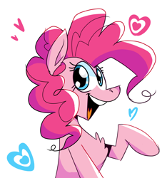 Size: 1450x1549 | Tagged: artist needed, safe, edit, editor:edits of hate, imported from twibooru, pinkie pie, earth pony, pony, /mlp/, bust, chest fluff, cute, female, heart, image, looking at you, mare, open mouth, png, simple background, solo, unofficial edits thread, white background, wholesome