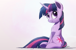 Size: 1500x993 | Tagged: safe, artist:ncmares, edit, editor:pastthesouthpole, imported from twibooru, twilight sparkle, pony, unicorn, chest fluff, cute, female, image, png, signature, simple background, sitting, smiling, solo, twiabetes, unicorn twilight, white background, wingless, wingless edit