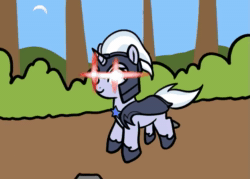 Size: 836x598 | Tagged: safe, alternate version, artist:neuro, imported from twibooru, silver sable, pony, unicorn, animated, armor, cute, female, floating, glowing eyes, guardsmare, helmet, hoof shoes, image, mare, motion blur, mp4, royal guard, smiling, solo
