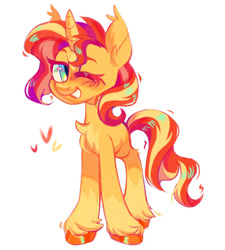 Size: 1118x1242 | Tagged: artist needed, safe, edit, editor:edits of hate, imported from twibooru, sunset shimmer, pony, unicorn, /mlp/, chest fluff, ear fluff, image, looking at you, needs more jpeg, one eye closed, simple background, smiling, solo, unauthorized edit, unofficial edits thread, unshorn fetlocks, white background, wink