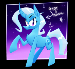 Size: 2046x1901 | Tagged: safe, artist:cassettepony, artist:cassettepunk, edit, editor:edits of hate, imported from twibooru, trixie, pony, unicorn, /mlp/, gender headcanon, headcanon, image, lidded eyes, looking at you, png, raised hoof, smiling, solo, unauthorized edit, unofficial edits thread