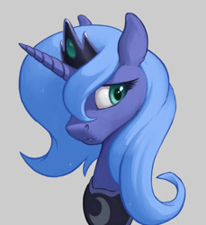 Size: 825x900 | Tagged: safe, artist:amarynceus, edit, editor:edits of hate, imported from twibooru, princess luna, alicorn, pony, /mlp/, bust, female, gray background, image, mare, needs more jpeg, s1 luna, simple background, skin cancer removal, solo, unofficial edits thread, watermark removal, worried