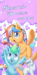 Size: 632x1264 | Tagged: safe, artist:avui, imported from twibooru, oc, oc:ember (hwcon), oc:glace (hwcon), hearth's warming con, image, png