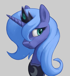 Size: 825x900 | Tagged: safe, artist:amarynceus, edit, editor:edits of hate, imported from twibooru, princess luna, alicorn, pony, /mlp/, bust, female, gray background, image, mare, needs more jpeg, s1 luna, simple background, solo, unofficial edits thread, watermark removal, worried