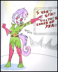 Size: 610x760 | Tagged: safe, artist:rdk, imported from twibooru, sweetie belle, anthro, clothes, costume, image, needs more jpeg, sofurry cub purge, traditional art