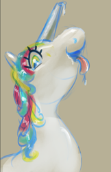 Size: 499x768 | Tagged: safe, artist:tiffortat, imported from twibooru, oc, oc only, inflatable pony, pony, dripping, female, image, inflatable, mare, multicolored hair, png, ponified, smiling at you, solo, tongue out