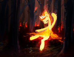 Size: 2127x1631 | Tagged: safe, artist:tiffortat, imported from twibooru, oc, oc only, earth pony, elemental pony, fire pony, pony, ballerina, bootleg, bootleg pony, dancing, drawthread, female, forest, forest fire, image, jewelry, mare, png, solo, tiara, tree