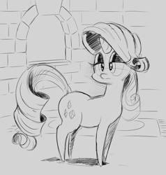 Size: 1821x1916 | Tagged: safe, artist:spakka5, imported from twibooru, rarity, pony, unicorn, black and white, carpet, female, grayscale, image, mare, monochrome, png, solo