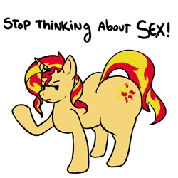 Size: 1500x1500 | Tagged: safe, anonymous artist, imported from twibooru, sunset shimmer, pony, unicorn, bunset shimmer, butt, female, image, mare, plot, png, simple background, solo, stop thinking about sex, white background