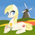 Size: 2800x2800 | Tagged: safe, artist:overthemaginot, edit, editor:hotkinkajou, imported from derpibooru, oc, oc only, oc:aryanne, /mlp/, alternate cutie mark, blonde, colored, featured image, female, field, full body, lineless, tulip, unofficial edits thread, windmill