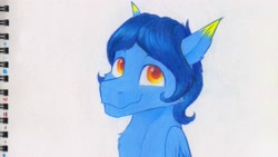 Size: 3409x1918 | Tagged: safe, artist:klarapl, imported from derpibooru, oc, oc only, oc:helmie, pegasus, pony, bust, looking at you, portrait, smiling, smiling at you, solo, traditional art