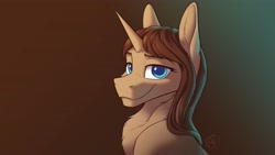 Size: 4000x2250 | Tagged: safe, artist:klarapl, imported from derpibooru, oc, oc only, oc:emily, pony, unicorn, bust, chest fluff, female, lidded eyes, looking at you, mare, portrait, smiling, smiling at you, solo