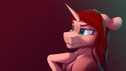 Size: 4000x2250 | Tagged: safe, artist:klarapl, imported from derpibooru, oc, oc only, pony, unicorn, bust, eyebrows, female, floppy ears, lidded eyes, mare, solo