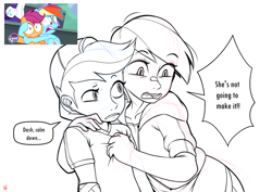 Size: 7016x4961 | Tagged: safe, artist:sugarelement, imported from derpibooru, screencap, rainbow dash, scootaloo, human, pegasus, pony, the washouts (episode), dialogue, female, filly, humanized, mare, scene interpretation, solo, speech bubble, wip
