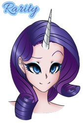 Size: 540x798 | Tagged: safe, artist:jvartes6112, imported from derpibooru, rarity, human, bust, eyelashes, female, horn, horned humanization, humanized, makeup, simple background, smiling, solo, transparent background