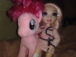 Size: 4096x3072 | Tagged: safe, artist:aaliyah_rosado, artist:user15432, imported from derpibooru, pinkie pie, earth pony, human, pony, bella parker, crossover, doll, irl, photo, plushie, rainbow high, toy